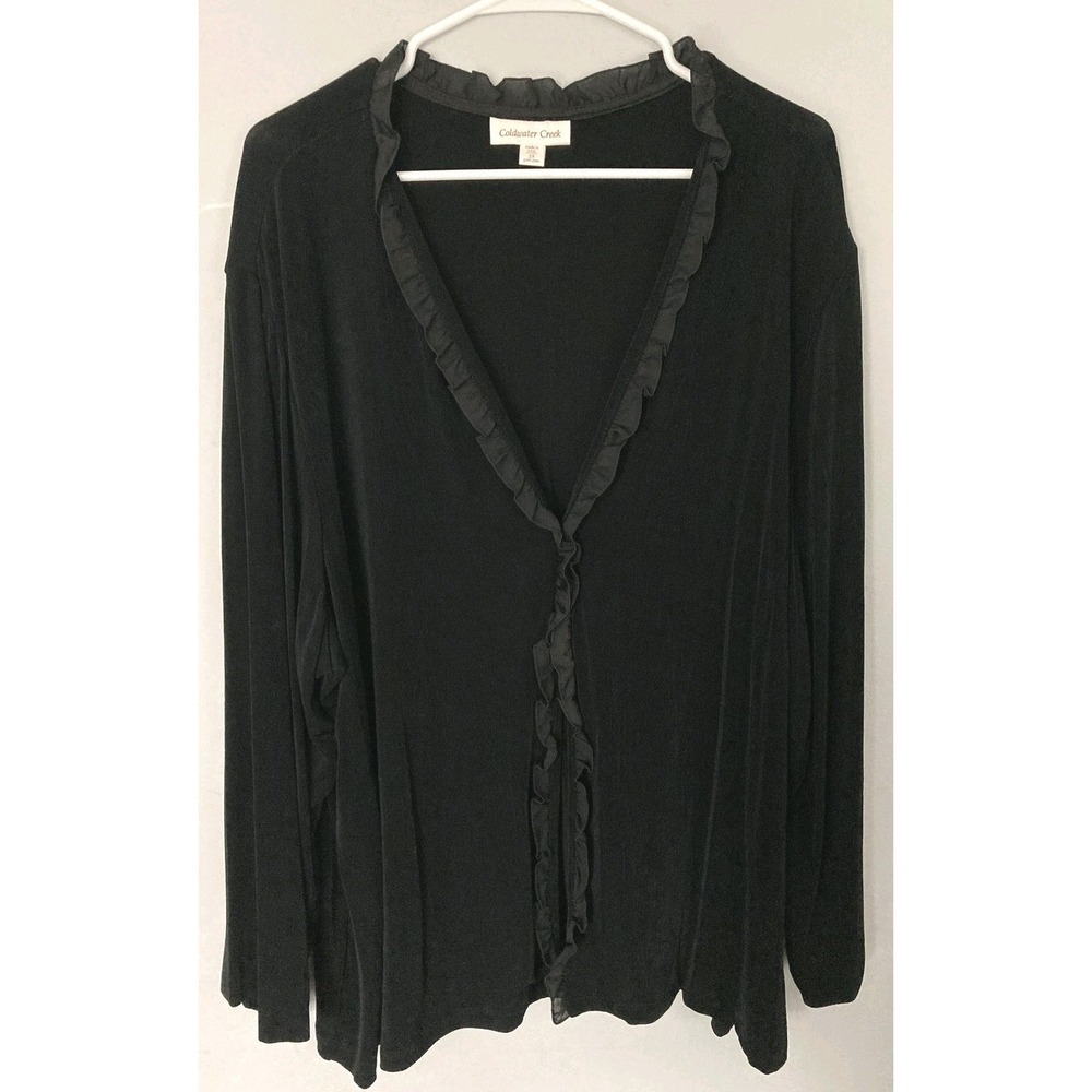 Coldwater Creek Shirt Women 3X Black Travel Knit Ruffle Open Front Cardigan NWT